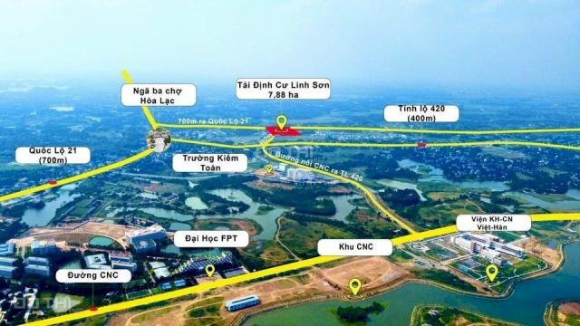 Bán đất Hòa Lạc, tái định cư Linh Sơn, đường lớn 10m + 5m vỉa hè, sổ đỏ trọn đời, 400m ra TL420