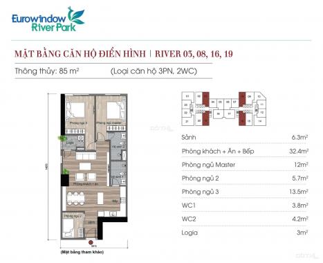 CĐT bán cắt lỗ căn 85m2 3PN giá chỉ từ 765tr tại chung cư cao cấp Eurowindow River Park