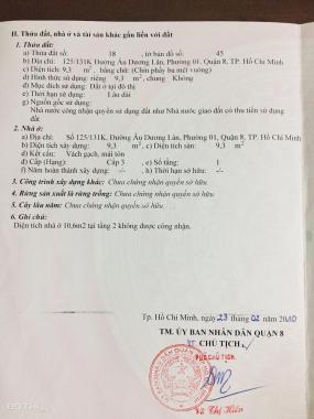 Bán nhà 125/131K Âu Dương Lân P1 Q8 gần Chợ Rạch Ông 1,3 tỷ shr khu dân cư hiện hữu