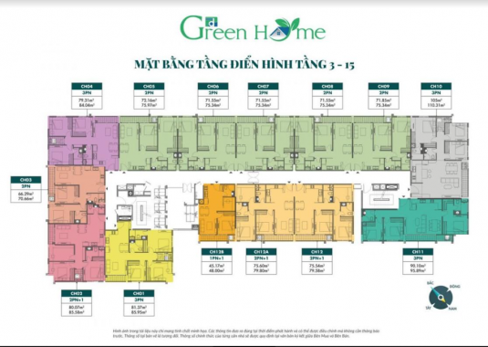Qũy căn đẹp nhất chung cư Green Home giá chỉ 2.1 tỷ 2PN. HTLS 0% 18 tháng; CK 3,5 %