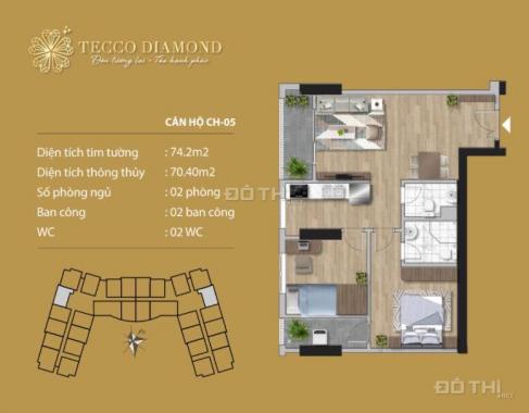 Tecco Diamond chỉ từ 550tr sở hữu căn hộ 70,4m2/2pn/2wc, HTLS 0% trong 12 tháng, TTS CK 4%