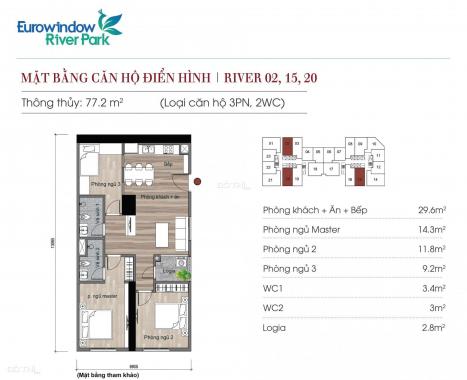 Bán căn hộ Eurowindow River Park 3PN CK ngay 12% - HTLS 0% trong 18 tháng. Giá chỉ từ 1,8x tỷ