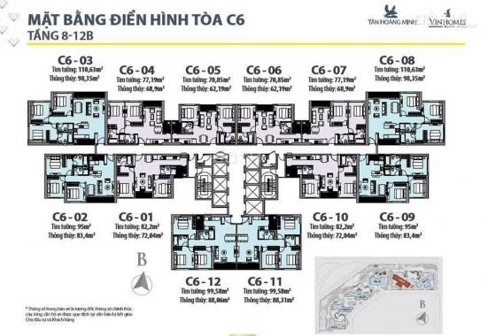 Bán căn hộ 2PN 2WC - tòa C6 - view bể bơi - hướng mát - đồ đẹp. Giá 4.2 tỷ LH 0985.063097