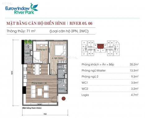 Căn hộ 2 phòng ngủ 71m2 view sông thoáng mát, hỗ trợ vay 70% giá trị căn hộ. Giá chỉ từ 1,9x tỷ