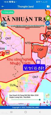 Chủ cần tiền gấp nhờ bán 531 m2 đất tại Nhuận Trạch, Lương Sơn, Hoà Bình. Đối diện KCN Lương Sơn