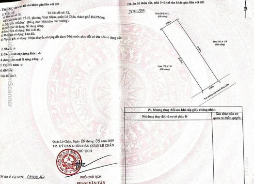 Chính chủ gửi bán mảnh đất mặt đường tổ 27 phường Vĩnh Niệm, quận Lê Chân, HP