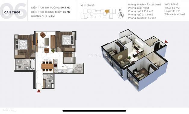 Bán căn hộ chung cư tòa S2 - Sunshine City, 90m2, 2 + 1 phòng ngủ, 2wc, full nội thất. Giá 42tr/m2