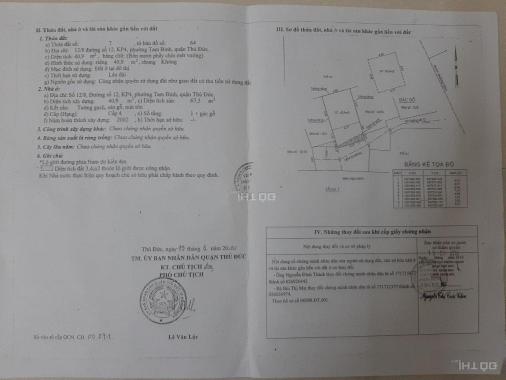 Bán nhà riêng tại đường 12, Phường Tam Bình, Thủ Đức, Hồ Chí Minh diện tích 40.9m2 giá 3 tỷ