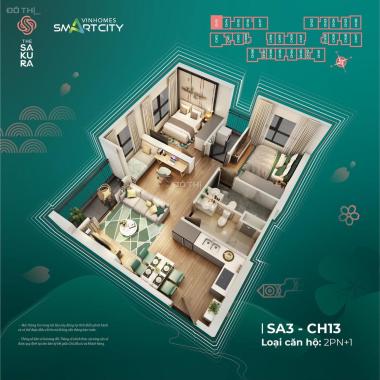 Giá rẻ tụt quần 2N + 1 69m2, SA3 view công viên Vinhomes Smart City, giá 3 Tỷ