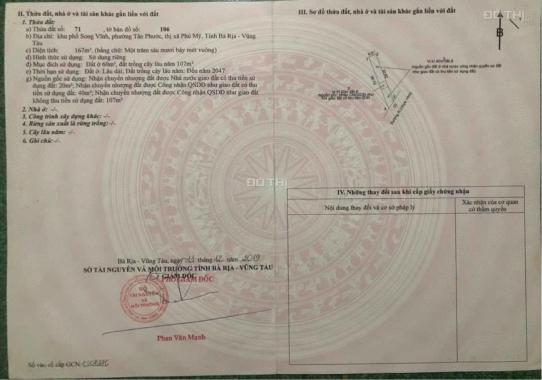 Bán đất tại đường Lê Thánh Tông, Phường Tân Phước, Phú Mỹ, Bà Rịa Vũng Tàu diện tích 167m2