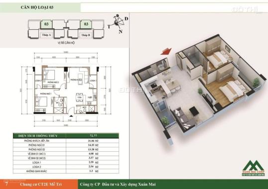 Bán gấp CHCC toà CT2E VOV Mễ Trì, Nam Từ Liêm 73m2 2PN nhà mới đẹp 2,6 tỷ