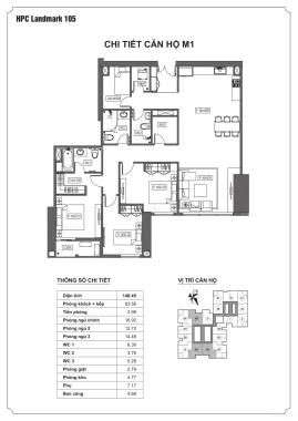 Căn hộ mới 4 ngủ, 146m2, thiết kế đẹp, giá cực tốt, HPC Landmark 105. LH: 0965.627.786