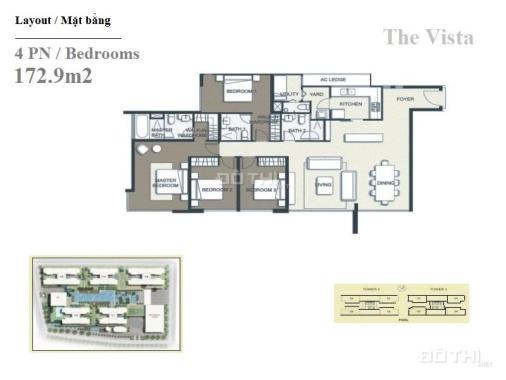 Cho thuê căn hộ The Vista An Phú, Gồm 4PN, tầng cao, 172m, nhà đẹp