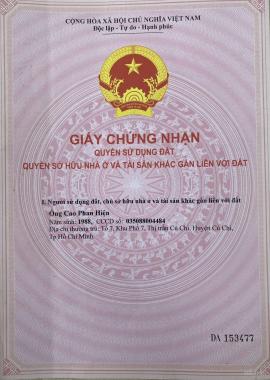 Chính chủ cần bán lỗ miếng đất 650m2 Tân Phú Trung Củ Chi