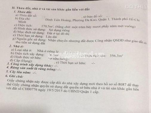 Cho thuê toà nhà Q1, góc 2 mặt tiền Định Tiên Hoàng, 176m2 đất, 1 hầm + 6 tầng