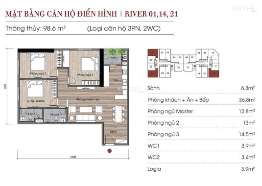 Bán gấp căn 3 ngủ 98m2 giá 3,x tỷ view sông tại chung cư Eurowindow River Park