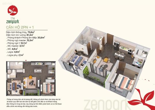 Bán căn hộ 2PN + 1 toà R1.01 The Zenpark - Vinhomes Ocean Park, 84.5m2, 700tr nhận nhà ở ngay