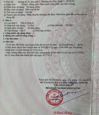 Bán nhà an phú an khánh khu C đường 34 gần chợ bình khánh Q.2 (59.6m2) 12.7 tỷ LH. 0918 481 296