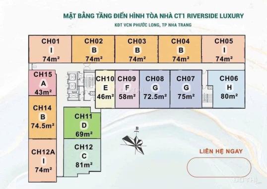 Căn hộ cao cấp CT1 Riverside Luxury 2PN-2WC, đầy đủ nội thất, tầng view thoáng.