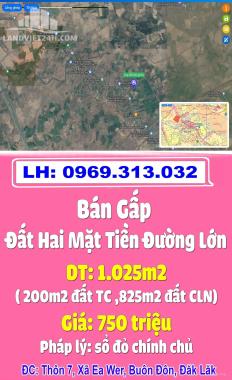 Cắt Lỗ Giảm Từ 1,5tỷ Còn 750tr Bán Gấp Đất Hai Mặt Tiền Đường Lớn Trung Tâm Huyện Buôn