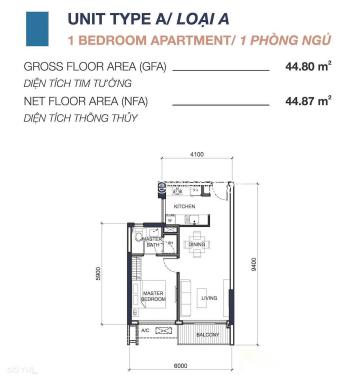 Cho thuê căn hộ Q2 Fraser Thảo Điền, 1PN, 49m2, tầng cao, nội thất