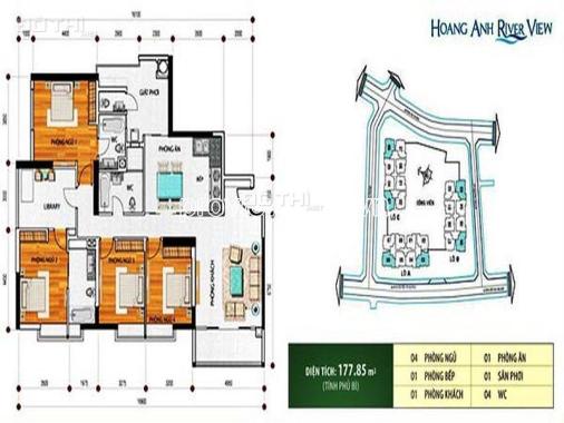 Cho thuê căn hộ view sông, dự án Hoàng Anh Riverview, 4PN, full nội thất