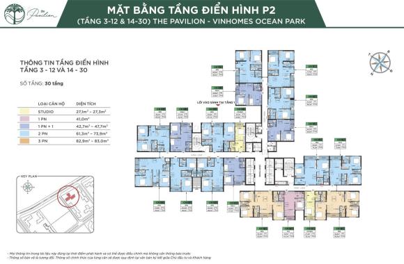 CC cần bán căn hộ 1PN 45m² tòa P2 - Pavilion Vinhomes Ocean Park Gia Lâm, Hà Nội