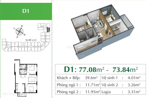 Chính chủ cần tiền bán gấp căn 2PN - 72m2 - tầng đẹp - giá tốt nhất Eco City Việt Hưng
