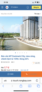 Bán căn MT Eastmark City chênh từ 100tr, view đẹp. Thanh toán 65%