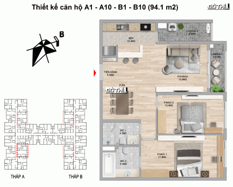 (Siêu Phẩm) Căn hộ Đẹp 2PN 93m2 có slot ô tô, BC hướng Bắc, tặng full NT - 7 tỷ - Tin Thật Không Ảo