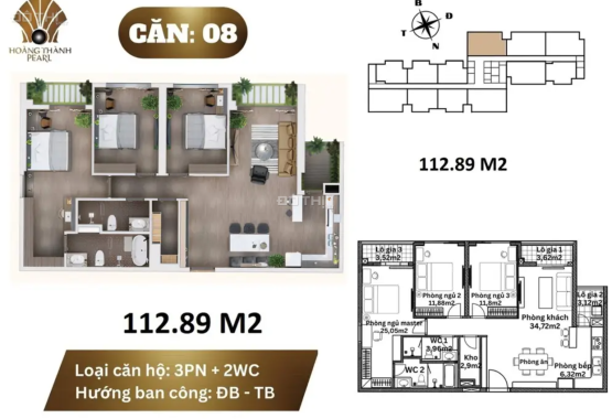 Chủ nhà nhờ gửi bán căn chung cư Cao cấp 3 Ngủ - Hoàng Thành Pearl, 114m2. 6,8 tỷ.LH: 0818 340 242