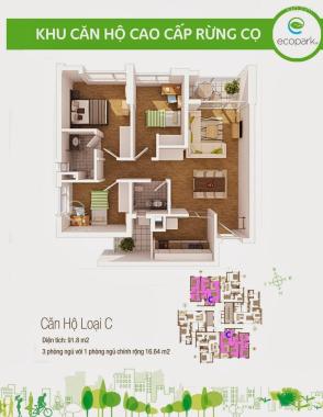 Bán căn hộ 83m2 , 2 ngủ 2 vệ sinh , chung cư Rừng cọ Ecopark - Nhà sửa kỹ đẹp