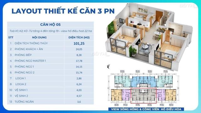 Bán căn hoa hậu 101m2 (3PN+2vs) - bc Đông Nam - view hồ - kí trực tiếp CĐT - vay ls 0%