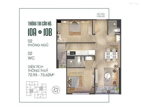 Căn 2PN( 74m2) rẻ nhất The Fibonan nằm trong KĐT xanh Ecopark, giá 3.28 tỷ