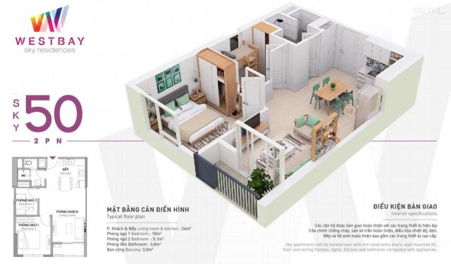 Bán căn hộ 2 ngủ 1 vệ sinh , 50m2 sử dụng , chung cư Westbay Ecopark - Giá chỉ 1,7xx bao sang tên
