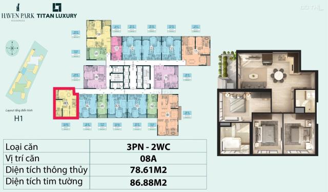 Cắt lỗ - Chỉ 3,350 sở hữu căn hộ 3PN , Chung cư Haven Park Ecopark - Căn góc, 79m2 sử dụng