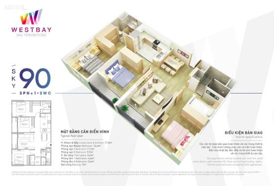 Bán căn hộ 3 ngủ , 90m2 - Chung cư West Bay Ecopark - Giá 3 tỷ