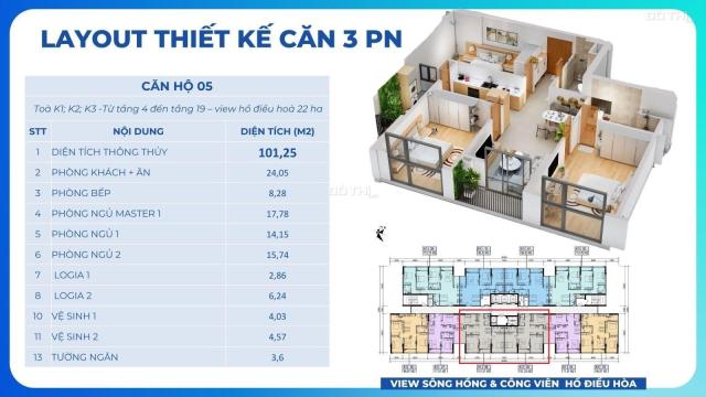 Duy nhất căn 3 PN giá tốt nhất DA Khai Sơn City chỉ 5.1 tỷ hỗ trợ vay 0% LS, CK 12,5% LH 0909860283