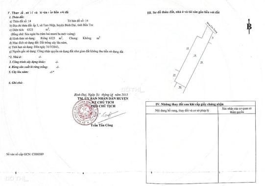 Bán đất vườn dừa, 6300m2, tại cù lao Tam Hiệp, Bình Đại, Bế Tre giá đầu tư