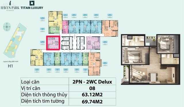 Bán căn hộ 2 ngủ , 68m2 sử dụng trục 16 , chung cư Haven Park Ecopark - View Đảo xanh mát