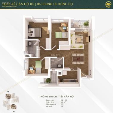 Chỉ 3 tỷ 160 sở hữu căn hộ 92m2 3 ngủ - chung cư Rừng cọ Ecopark