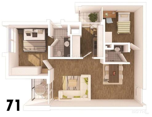 Bán 2 ngủ 2 vệ sinh, diện tích 71m2 , chung cư Rừng cọ , KĐT Ecopark - giá 2.530