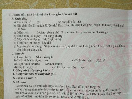 Bán nhà riêng tại Đường Đào Tấn, Phường Cống Vị, Ba Đình, Hà Nội diện tích 80m2