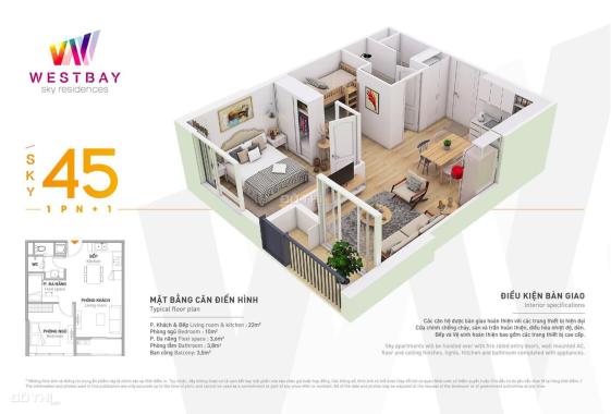 Bán căn hộ 45m2 sử dụng , 1PN - Chung cư Westbay KĐT Ecopark - Đủ nội thất chỉn chu