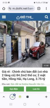 Giá rẻ : Chính chủ bán đất (có nhà 2 tầng cũ) 84.2m2 thổ cư, 2 mặt tiền, Hồng Hải, Hạ Long, 4.63 tỷ