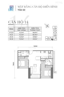 Bán CHCC Vinhomes Sky Lake: tòa S3 tầng 20+ 73M đẹp nhất loại 2 ngủ. Giá chỉ 6.8 tỷ. LH: 0936031229