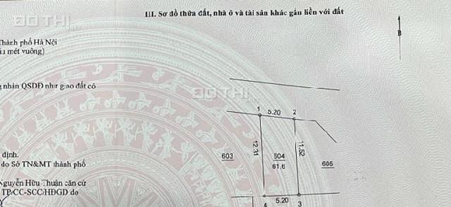 CẦN TIỀN NÊN BÁN GẤP LÔ ĐẤT TẠI HÀ NỘI, S= 61.6m2, MT: 5.2m, sổ đỏ chính chủ. Giá hết hơi : 1.9 tỷ