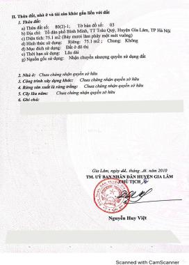 Bán đất tại Đường Bình Minh, Xã Trâu Quỳ, Gia Lâm, Hà Nội diện tích 76m2 giá 7.6 Tỷ