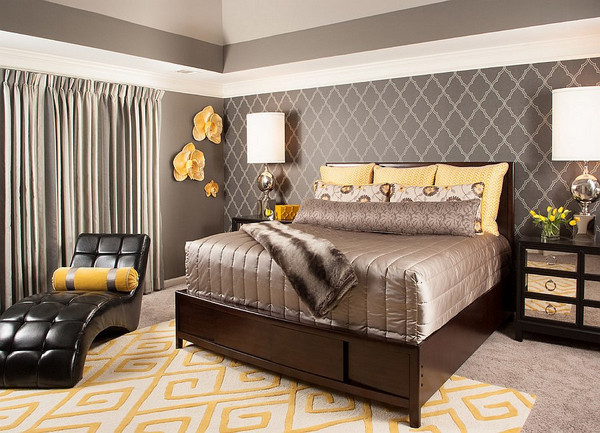 Phòng ngủ sang trọng, thanh lịch với gam màu xám và vàng