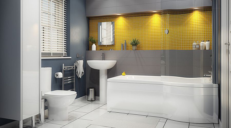 Phòng tắm thêm ấm cúng với gam màu vàng